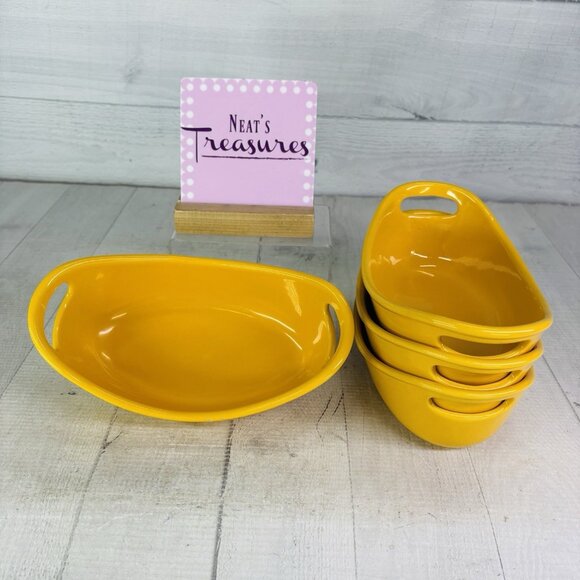 Rachael Ray Mustard Yellow 12oz Oval Baking Oven Safe Dishes Ramekins Set of 4 - Picture 1 of 16